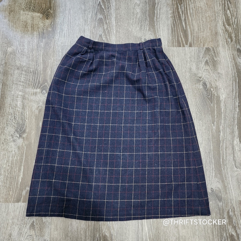 Vintage Plaid Wool Blend Skirt